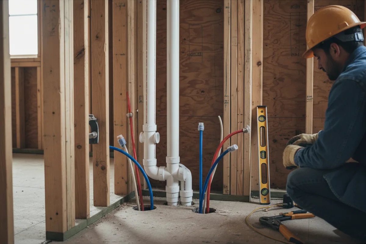 Drain and supply rough-in during Sump Pump Repair in Modena